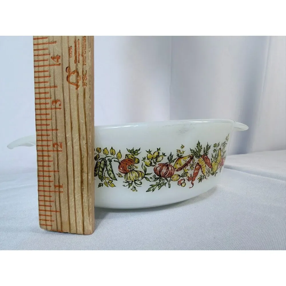 VTG Anchor Hocking Fall Vegetable Harvest Casserole Dish White 1 Quart No Lid